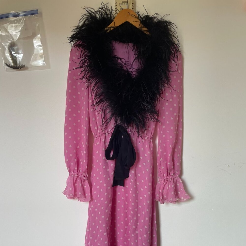 Alessandra Rich pink polka dot ostrich dress, size 36